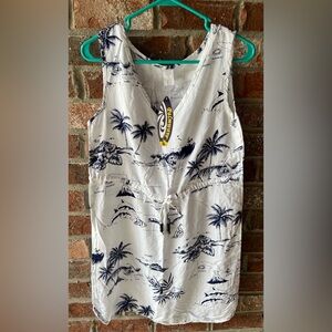Palmwave Hawaii islands novelty print beaded drawstring waist dress/cover-up,Med